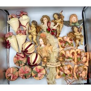 Vintage Lot 20 Romantic Victorian Christmas Ornaments Including Louis Nichole